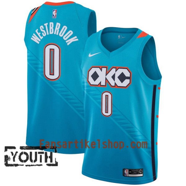 Oklahoma City Thunder Trikot Russell Westbrook 0 2018-19 Nike City Edition Blau Swingman - Kinder